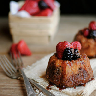 Mini Fruit and Chocolate Bundt Cakes with Chocolate Cream Cheese Glaze